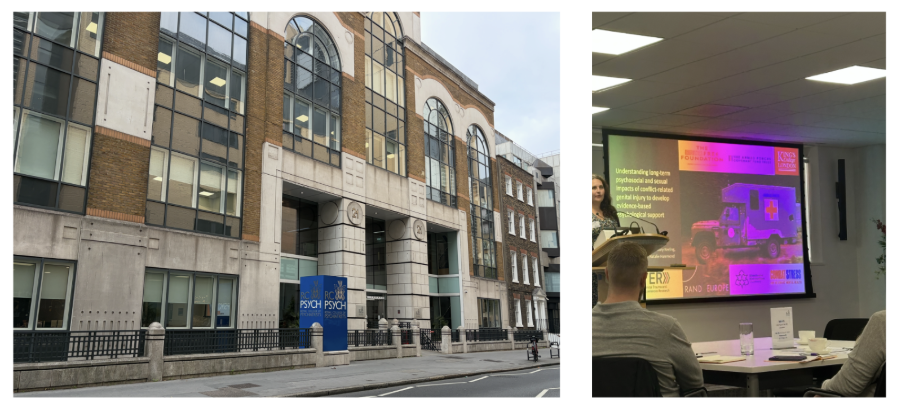 Left: The Royal College of Psychiatrists. Right: Dr Sam Brooks presenting the AFTER study’s findings.